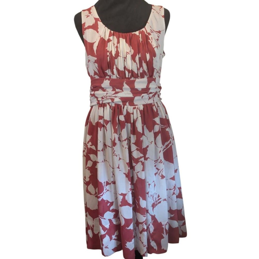 Talbots Classic Floral Ruched Fit Flare Chiffon Dress 10 Sleeveless Midi
